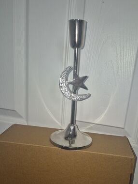 Silver Moon & Star Crystal Candle Holder
